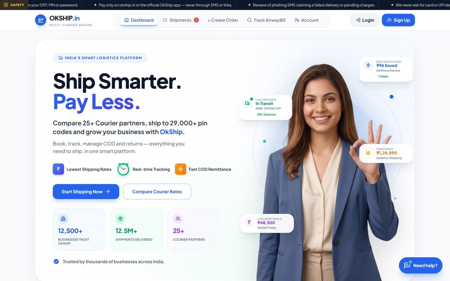 okship — logistics platform homepage