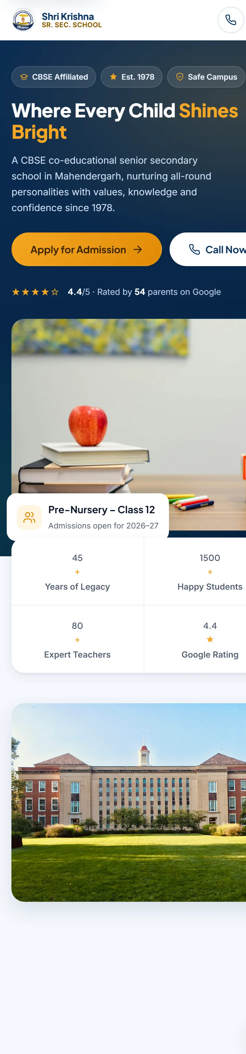 The school site on a phone
